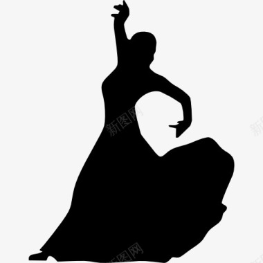 女性弗拉门戈舞蹈家剪影图标图标