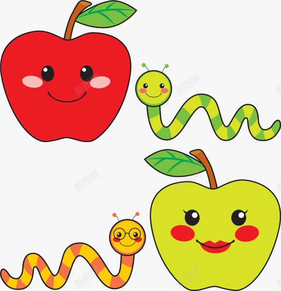 卡通苹果虫子png免抠素材_新图网 https://ixintu.com 卡通 苹果 虫子 表情