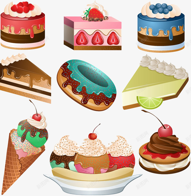 卡通蛋糕冰淇淋插画png免抠素材_新图网 https://ixintu.com 冰淇淋 樱桃 甜筒