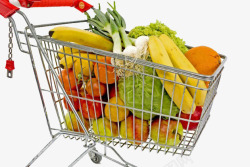 装满东西的麻袋装满水果蔬菜的购物车高清图片