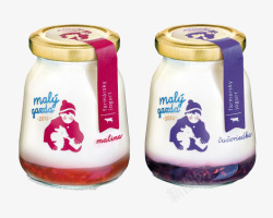 玻璃罐装草莓牛奶和蓝莓牛奶高清图片