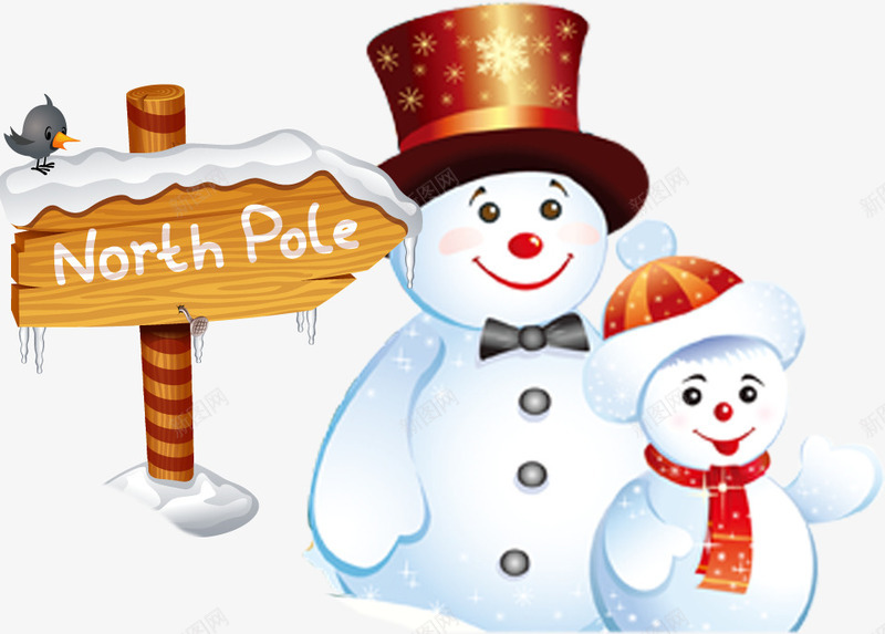 两个雪人路标戴帽子招手图案png免抠素材_新图网 https://ixintu.com 冬天 卡通 圣诞 雪人