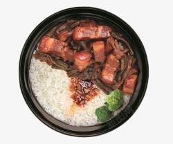 红烧肉饭黑色碗里的饭食物高清图片