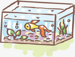 鱼缸里的金鱼手绘图素材