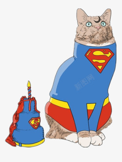 超人衣服小猫素材