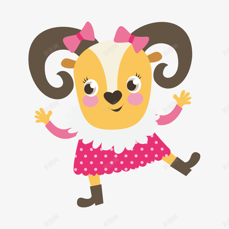 粉色圆角山羊元素png免抠素材_新图网 https://ixintu.com 卡通插画 圆角 扁平化 眉毛 眼睛 粉色 衣服 裙子