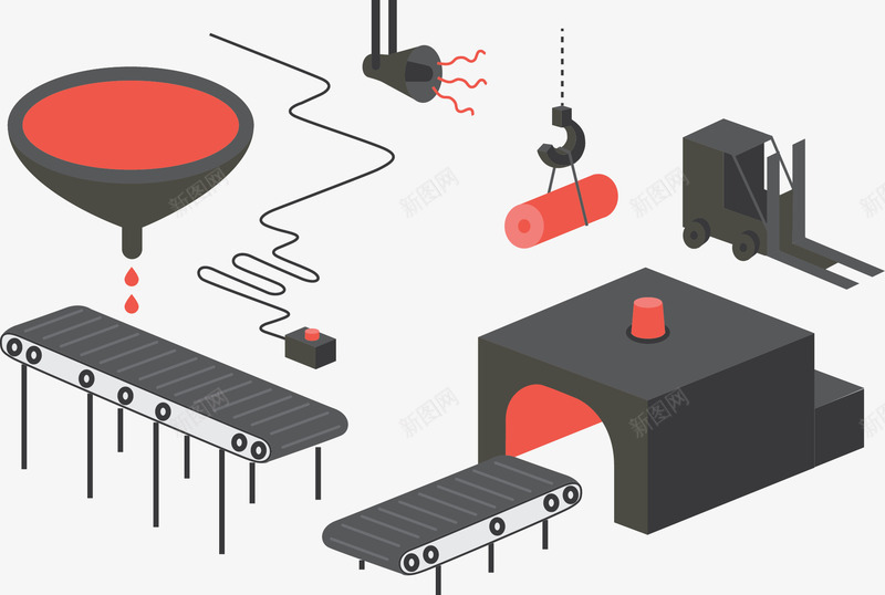 加工设备png免抠素材_新图网 https://ixintu.com 噪音喇叭 流水线 红色按钮 起重机
