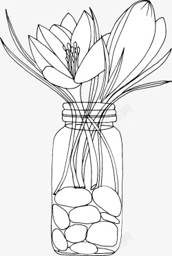 花瓶印花手绘卡通插花装饰图标高清图片