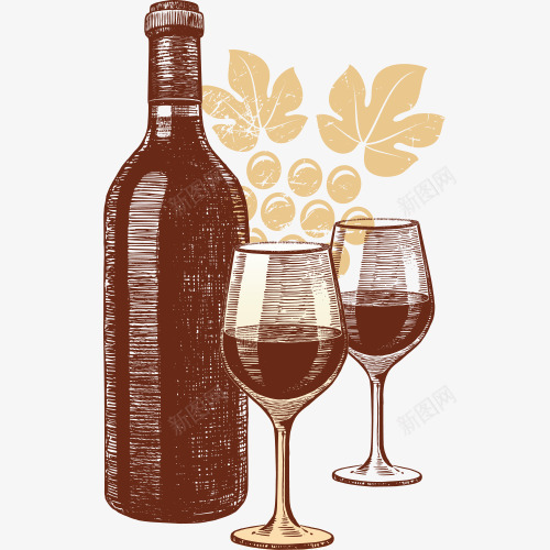 手绘线条素描绘画葡萄酒psd免抠素材_新图网 https://ixintu.com 手绘 素描 线条 绘画 葡萄酒