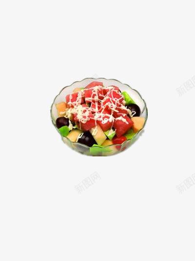 水果沙拉png免抠素材_新图网 https://ixintu.com 哈密瓜 好吃的水果 沙拉酱 葡萄 西瓜