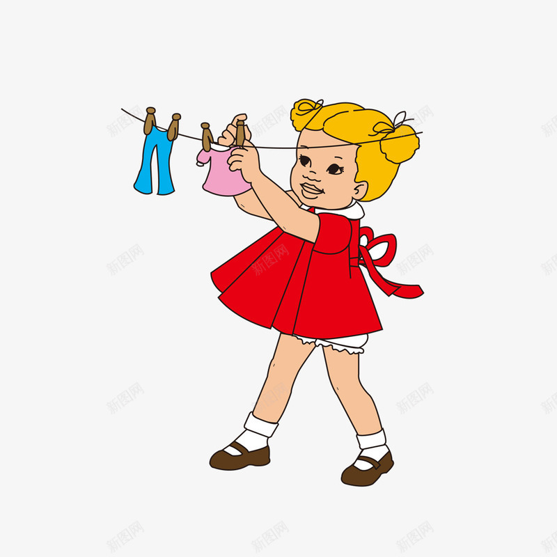 小女孩独立自主png免抠素材_新图网 https://ixintu.com 可爱 小女孩 洗衣服 独立自主 红色