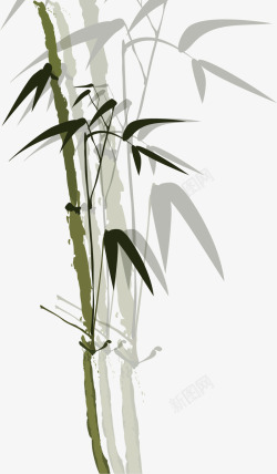 竹子墨迹绿色中国风装饰图案素材
