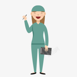 绿色微笑衣服女护士矢量图素材