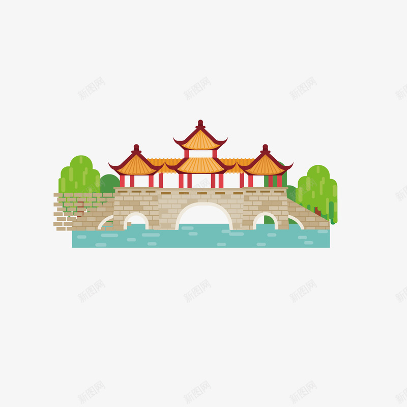 中国风建筑手绘矢量图ai免抠素材_新图网 https://ixintu.com 个性 传统建筑 创意 手绘矢量 柳树 树木 河流 简约插图 矢量图