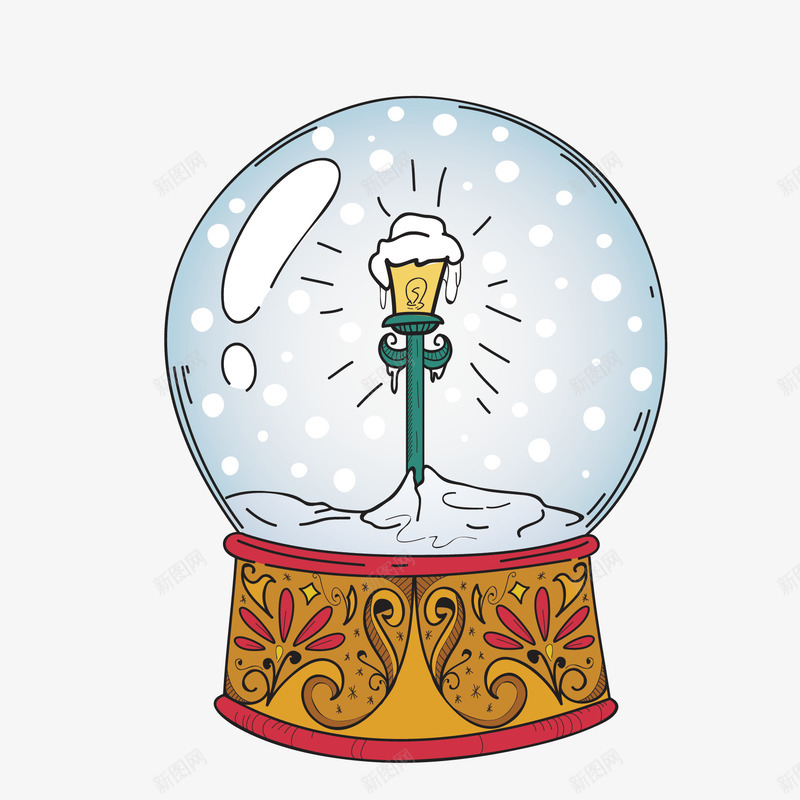 手绘圣诞玻璃球灯柱png免抠素材_新图网 https://ixintu.com 下雪 卡通 圣诞节 圣诞装饰 手绘 灯柱 玻璃球 透明