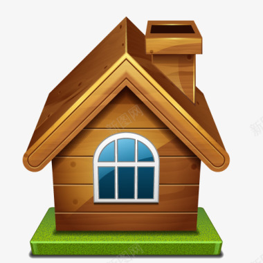 卡通小房子蓝色玻璃褐色烟囱房屋图标图标