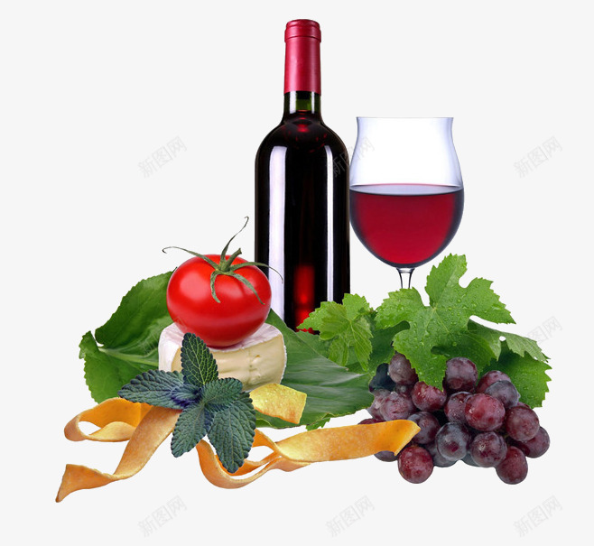 葡萄酒与水果png免抠素材_新图网 https://ixintu.com 水果 番茄 葡萄 葡萄酒 酒水