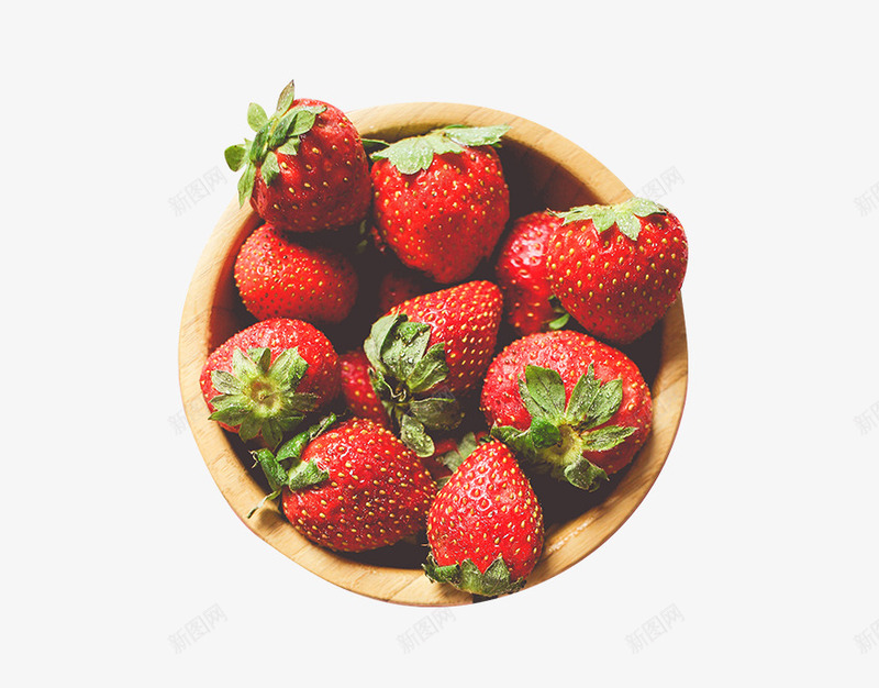棕色碗里的红色草莓png免抠素材_新图网 https://ixintu.com 免抠草莓 叶子装饰 新鲜草莓 棕色 水果 碗里的 红色 草莓