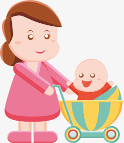 可爱手推车可爱的宝宝和妈妈矢量图高清图片