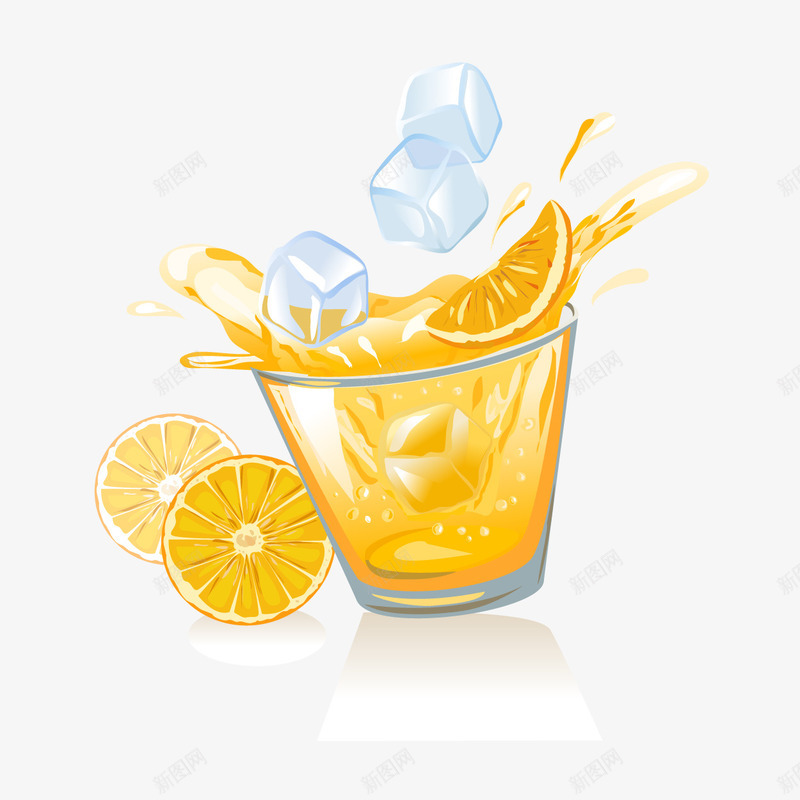 冰镇橙汁饮料矢量图ai免抠素材_新图网 https://ixintu.com 冰块 冷饮 玻璃杯 饮料 矢量图