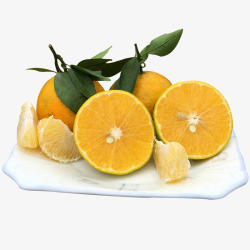 皇帝青果柑一盘新鲜的带叶子的皇帝柑手剥橙高清图片