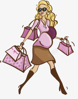 孕妇时尚卡通人物拎包购物的孕妇走路高清图片
