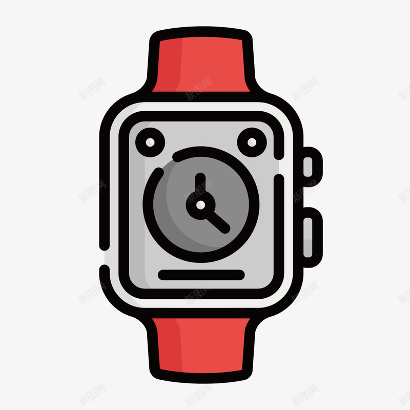 红色手绘时间手表元素png免抠素材_新图网 https://ixintu.com 卡通插画 圆弧 扁平化 手绘 按钮 旋转 时间 红色 线稿