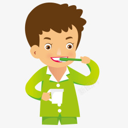 绿色衣服男生刷牙素材