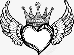爱心徽章设计手绘皇冠翅膀爱心高清图片