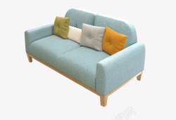 黄色抱枕蓝色个性三人沙发高清图片