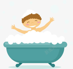 趴在浴缸一个小宝宝在浴缸洗澡矢量图高清图片