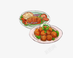 炸丸子手绘手绘漫画炸丸子食品高清图片