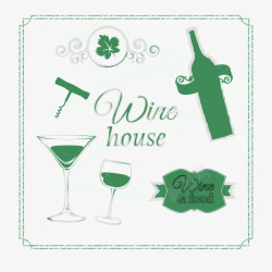 绿色装饰图案葡萄酒剪影矢量图素材