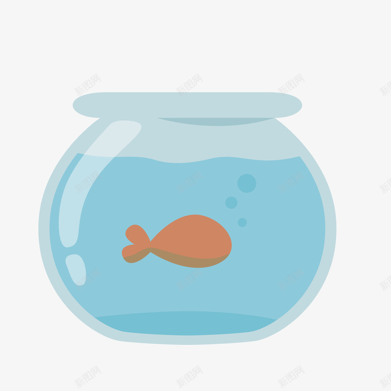 卡通鱼缸中的金鱼png免抠素材_新图网 https://ixintu.com 卡通动物 玻璃鱼缸 背景装饰 蓝色水 金鱼