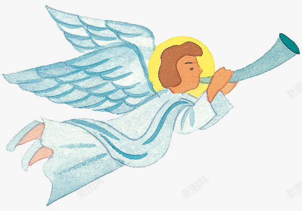 吹喇叭的天使png免抠素材_新图网 https://ixintu.com 一个 卡通 喇叭 天使 手绘 白色 绿色 翅膀 飞翔