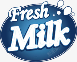 手绘日常牛奶丝带贴标手绘新鲜牛奶蓝色贴标矢量图高清图片