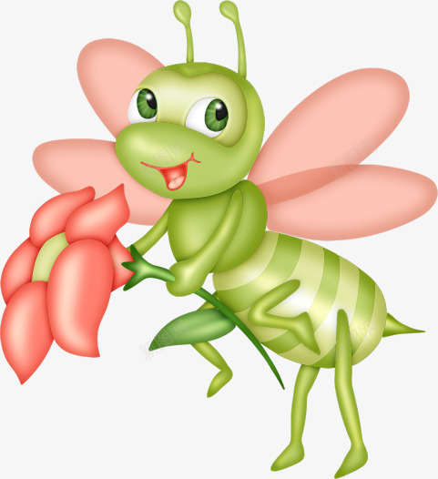 一只虫子png免抠素材_新图网 https://ixintu.com 可爱 绿色 翅膀 花朵