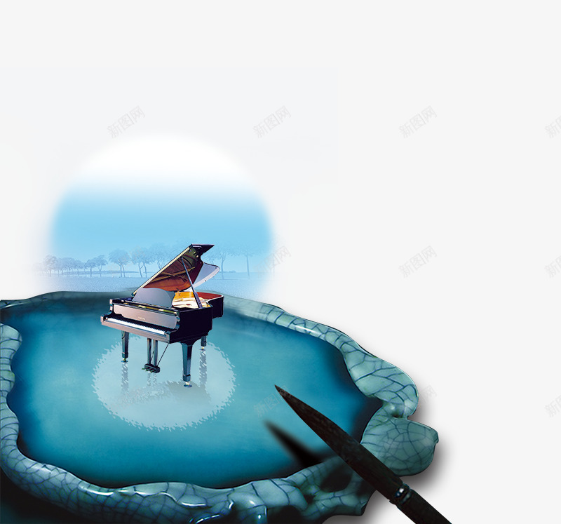 创意砚盘中的钢琴psd免抠素材_新图网 https://ixintu.com 中国风 传统 创意砚盘中的钢琴 商业元素 地产元素 墨迹 毛笔 水墨