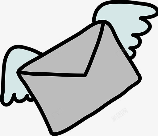 卡通信封png免抠素材_新图网 https://ixintu.com 信封 单个信封 卡通 灰色 翅膀 蓝色的 飞翔的