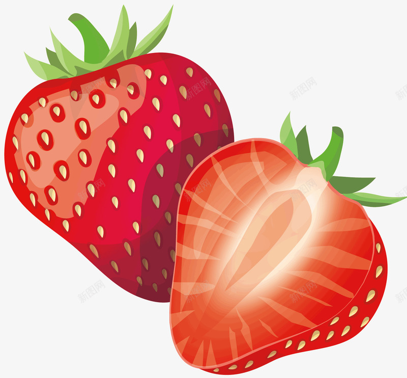 两个草莓矢量图ai免抠素材_新图网 https://ixintu.com 两个草莓 水果 白色的斑纹 绿色的叶子 食品 黄色的草莓籽 矢量图