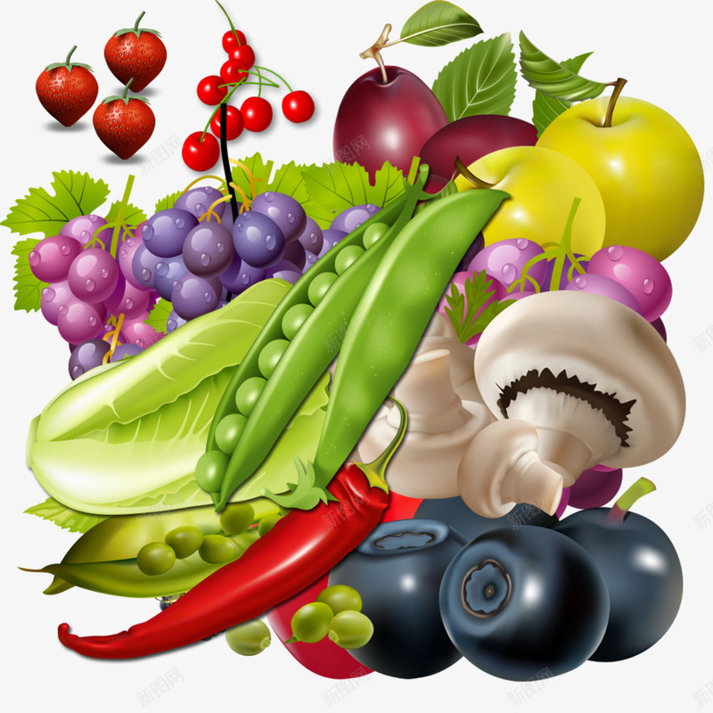 水果和蔬菜png免抠素材_新图网 https://ixintu.com 一堆蔬菜水果 卡通 卡通提子 手绘 葡萄 蘑菇