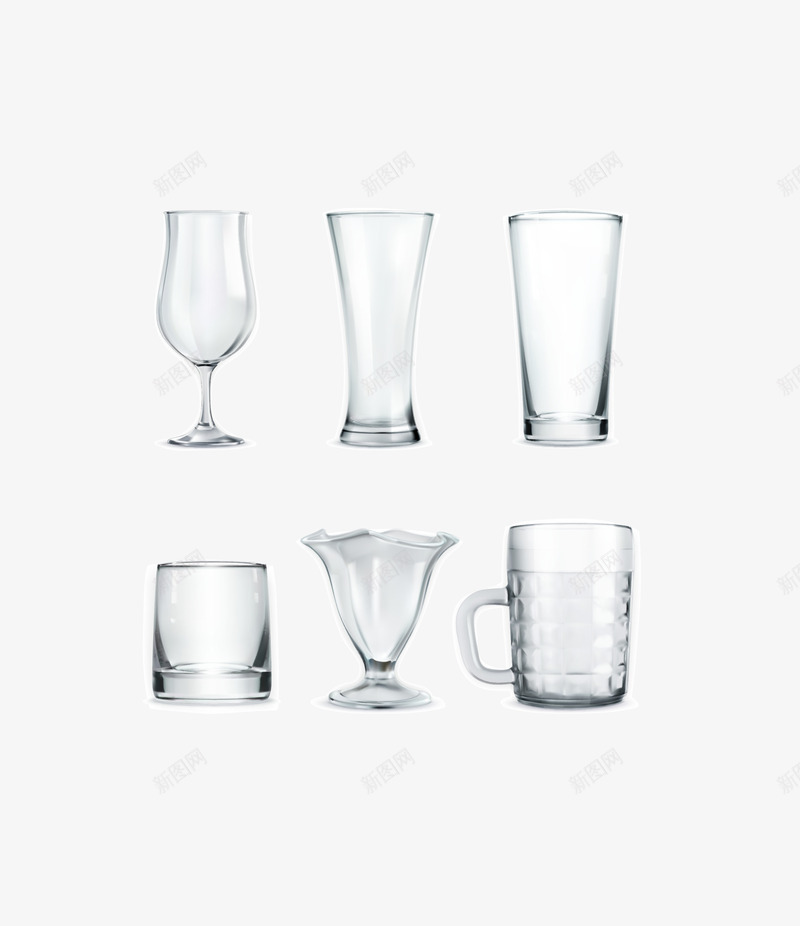 透明玻璃杯集合png免抠素材_新图网 https://ixintu.com 水杯 玻璃杯集合 矢量玻璃杯 透明玻璃杯