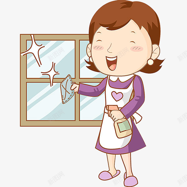 擦玻璃的女人png免抠素材_新图网 https://ixintu.com 卡通 女人 擦玻璃 窗户 装饰