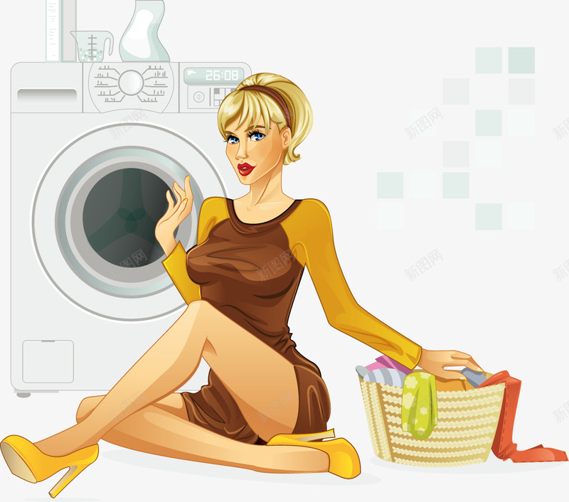 洗衣服的美女矢量图eps免抠素材_新图网 https://ixintu.com 洗衣机 美女 装饰 矢量图