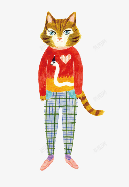 卡通穿衣服的猫png免抠素材_新图网 https://ixintu.com 小猫 拍照 穿衣服 站着