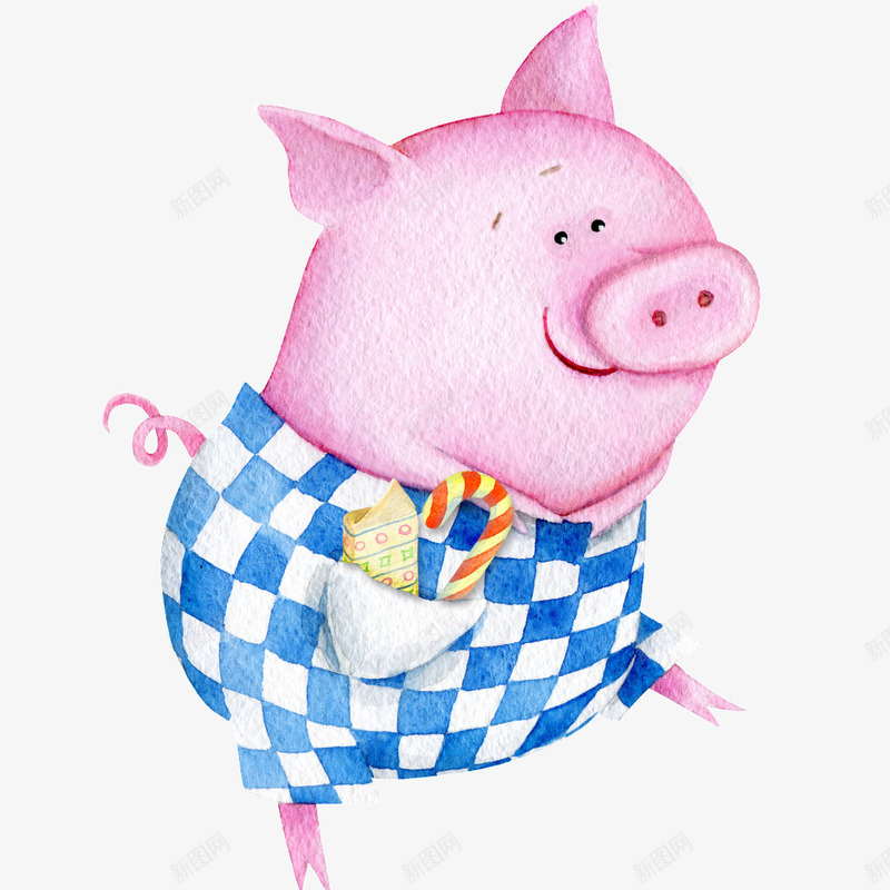 水彩粉色小猪png免抠素材_新图网 https://ixintu.com 动物 可爱 小猪 水彩 粉色 衣服