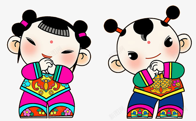 年画小人贺新年png免抠素材_新图网 https://ixintu.com 免扣素材 喜气 年画小人 拜大年 新春宣传 贺喜新年