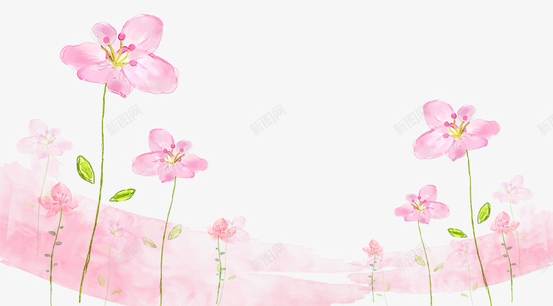 粉色的小花psd免抠素材_新图网 https://ixintu.com 唯美 墨点 墨迹 插画 水彩 粉色 绘画 绿色 花卉 花朵