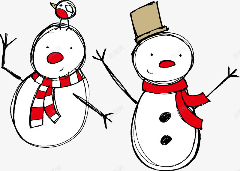 手绘雪人矢量图ai免抠素材_新图网 https://ixintu.com 下雪 冬天 手绘 雪人 矢量图