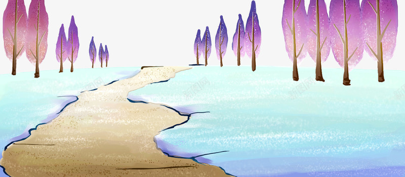 雪地里的大树png免抠素材_新图网 https://ixintu.com 下雪 冬天 冬季 冬景 卡通树 白色 紫色 蓝色 雪 雪地 雪花